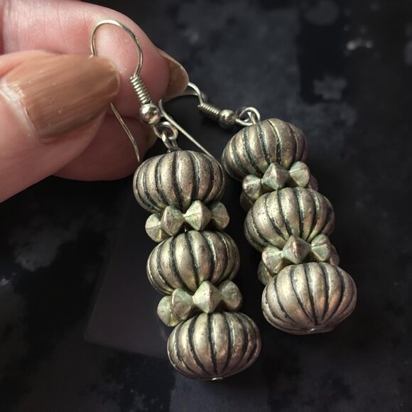 Vintage Silver-Tone Bead Earrings – Southwestern Boho Tribal Style - Picture 2 of 8